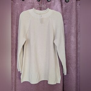 NWT Women's Talbots Cream Shaker Sweater Winter White Turtle Neck 100% Cotton